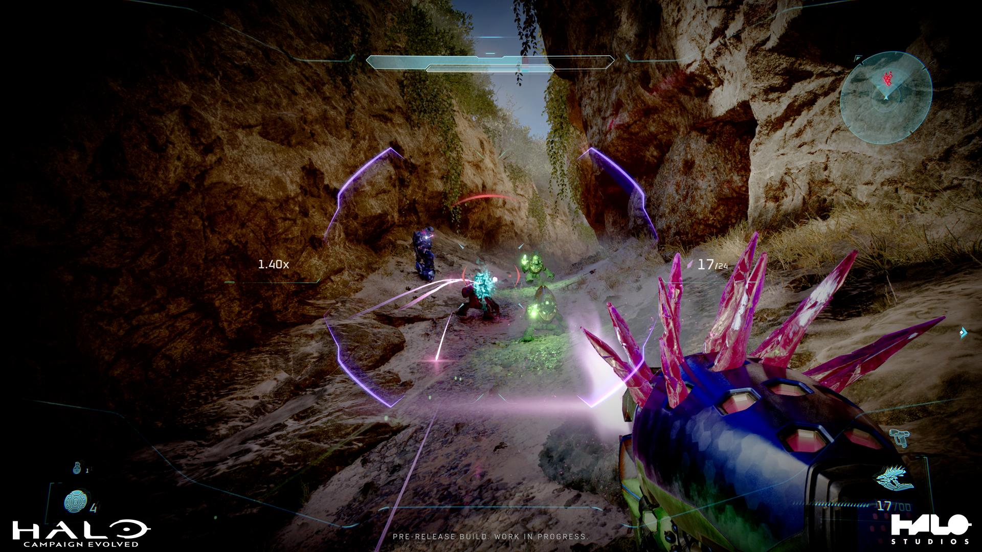 Halo Campaign Evolved screenshot featuring reticles and weapons