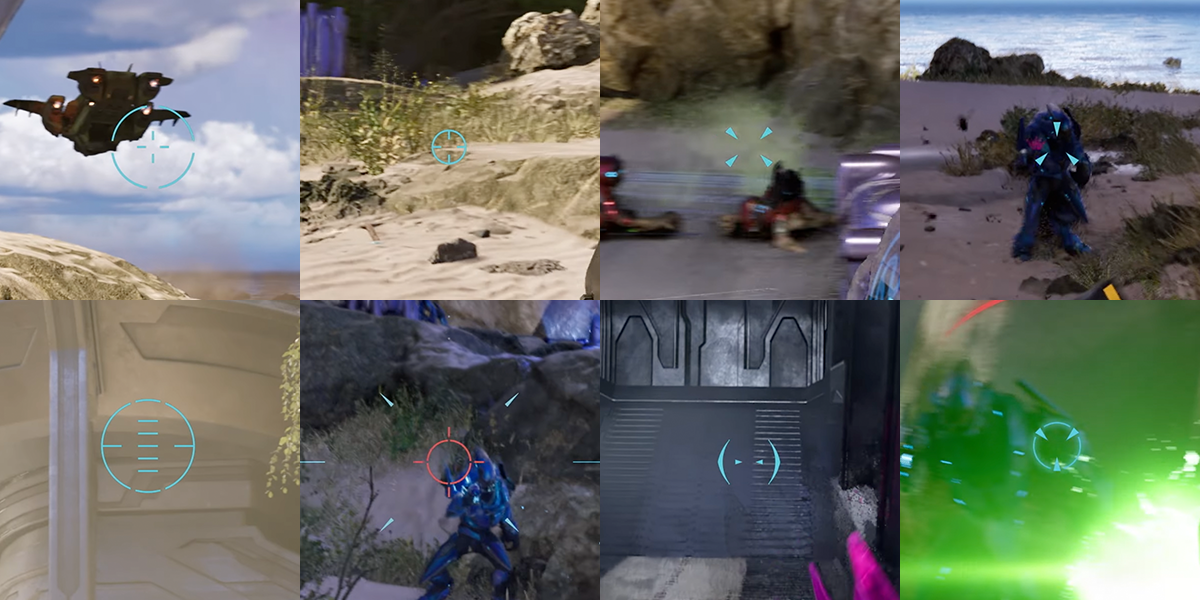 Collection of 8 different reticle designs from Halo Campaign Evolved